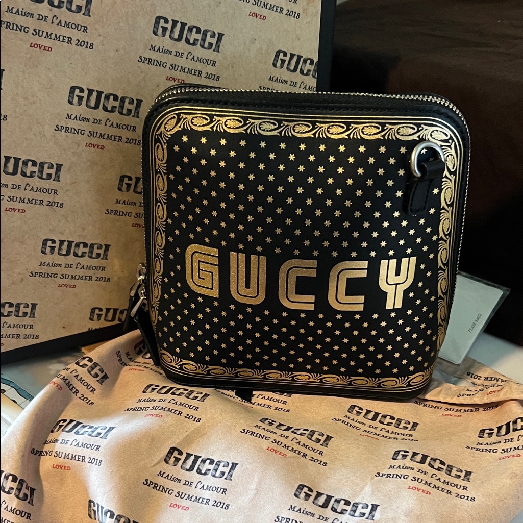 Gucci Black And Gold Star Pattern Bag